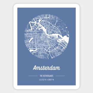 City map in blue: Amsterdam, The Netherlands, with retro vintage flair Sticker